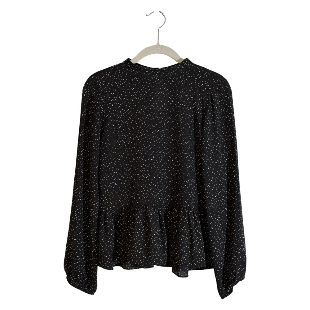 LOFT Outlet Peplum Blouse Black XXSP Women Polka Dot Long Sleeve High Neck Top